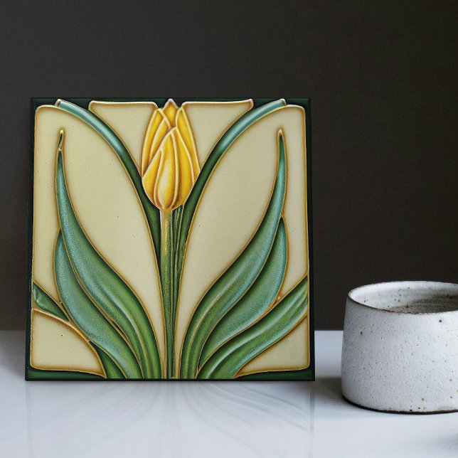 Yellow Tulip Wall Deco, Jugendstil Art Deco Fliese (Von Creator hochgeladen)
