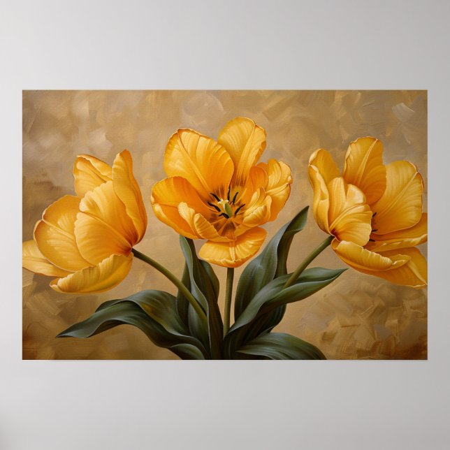 Yellow Tulips botanische Ölmalerei Poster (Vorne)