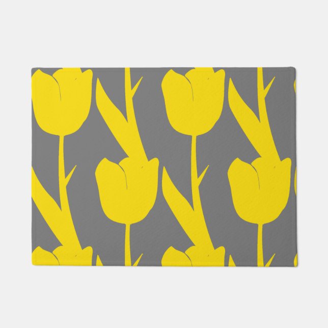 Yellow Tulips Gold Floral Blume Muster Grau Fußmatte (Vorderseite)