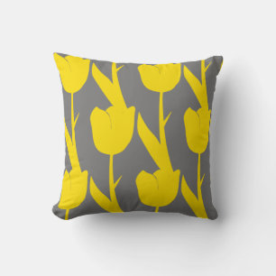 Yellow Tulips Gold Floral Blume Muster Grau Kissen