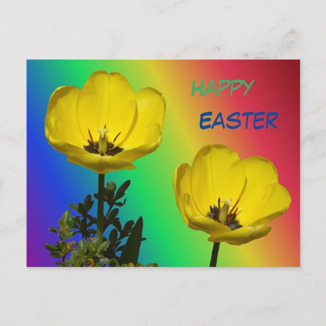 Yellow Tulips Rainbow Happy Oster Postkarte (Vorderseite)