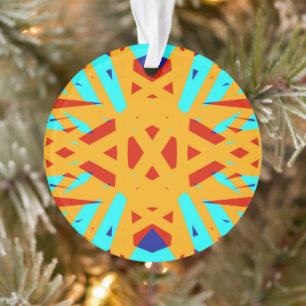 Yellow Turquoise Blue Geometric Art Deco Ornament