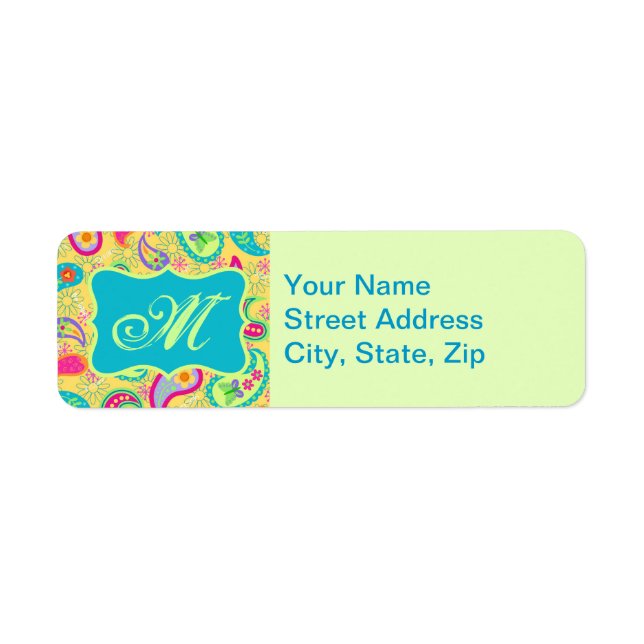 Yellow Turquoise Modern Pasley Pattern Monogram (Vorne)