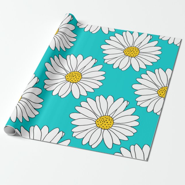 Yellow Turquoise White Daisy Pattern Geschenkpapier (Ungerollt)
