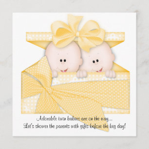 Yellow TWINS Babydusche Einladung Ankündigung