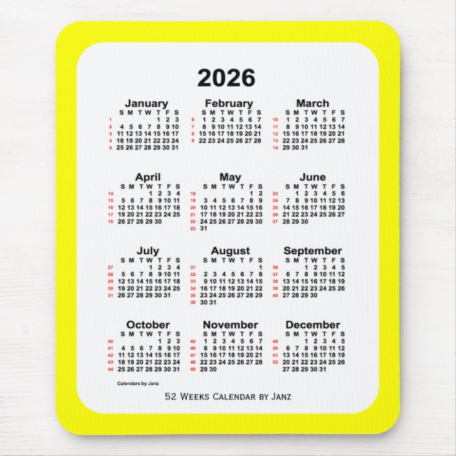 Yellow Two Tone 52 Week Calendar von Janz 2026 Mousepad (Vorne)