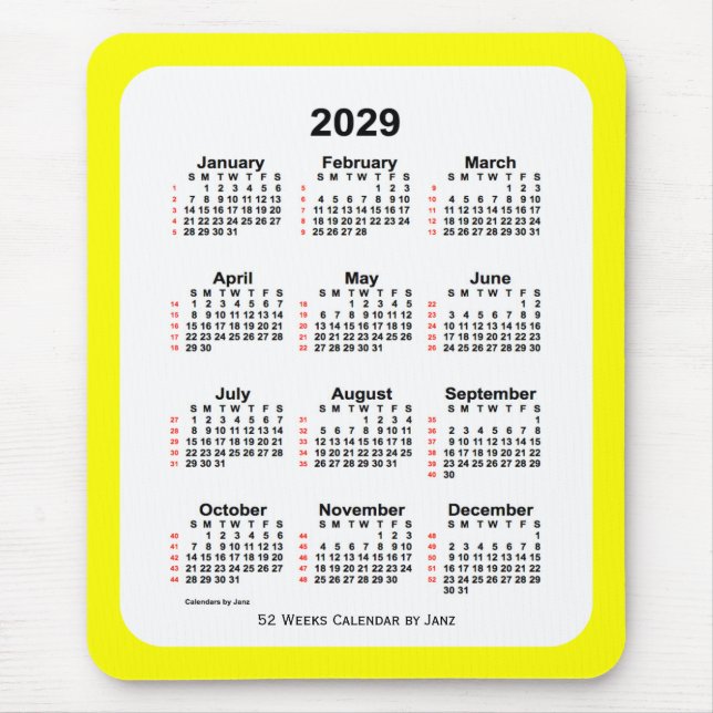 Yellow Two Tone 52 Week Calendar von Janz 2029 Mousepad (Vorne)