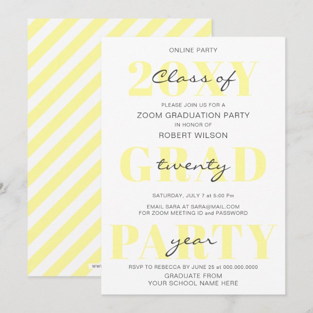 Yellow Typografy Modern Online Graduation Party Einladung (Vorne/Hinten)