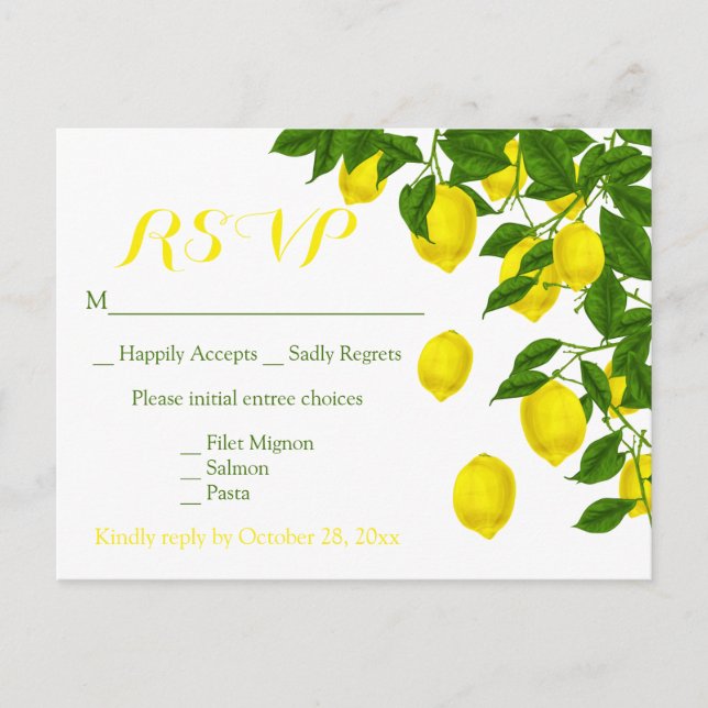 Yellow UAWG Watercolor Lemons Green Wedding Einladungspostkarte (Vorderseite)