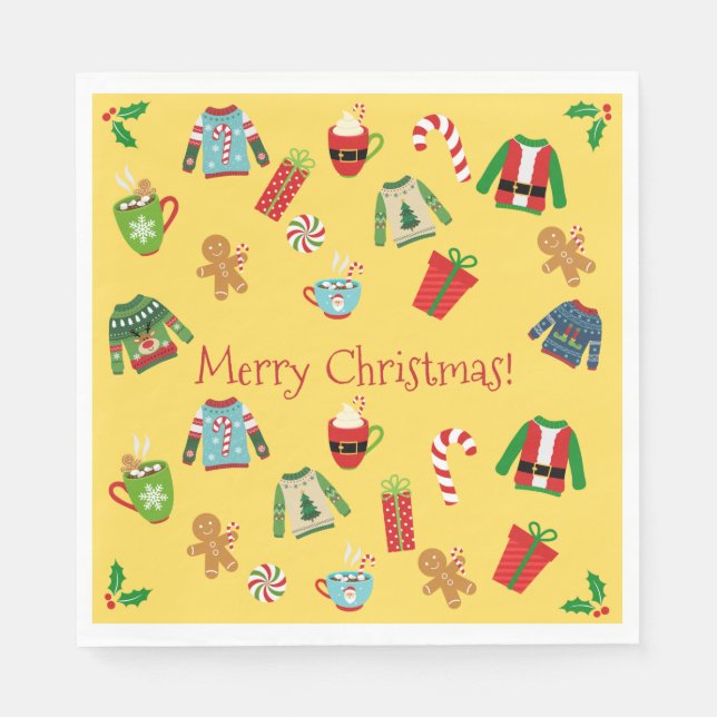 Yellow Ugly Sweater Party Serviette (Vorderseite)