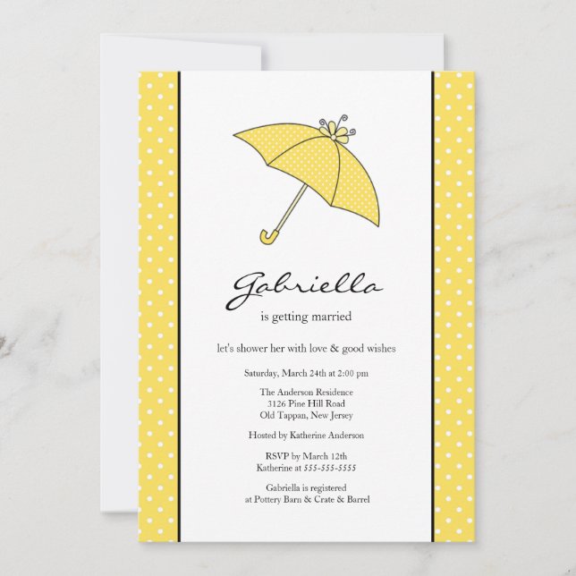 Yellow Umbrella Bridal Dusche Einladung (Vorderseite)