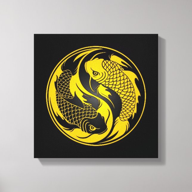 Yellow und Black Yin Yang Koi Fish Leinwanddruck (Vorderseite)