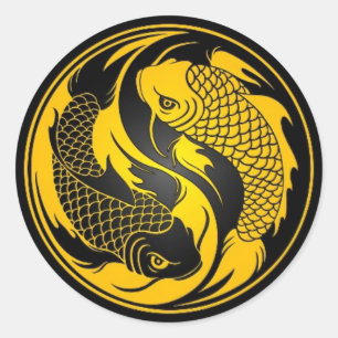 Yellow und Black Yin Yang Koi Fish Runder Aufkleber