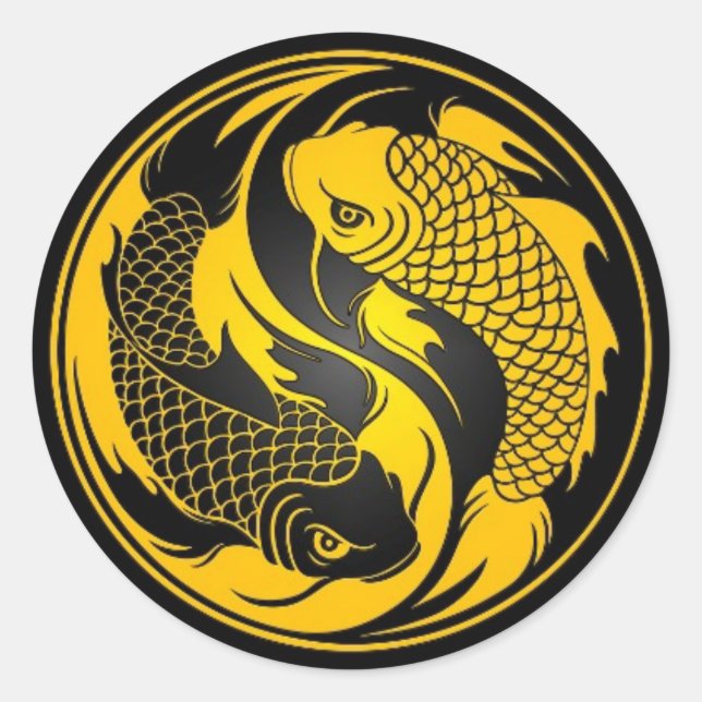 Yellow und Black Yin Yang Koi Fish Runder Aufkleber (Vorderseite)