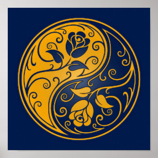 Yellow und Blue Yin Yang Rose Poster