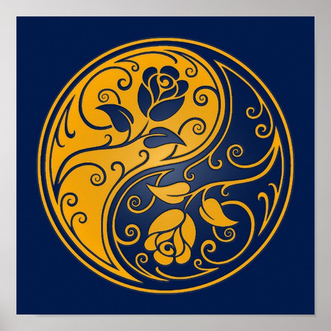 Yellow und Blue Yin Yang Rose Poster (Vorne)