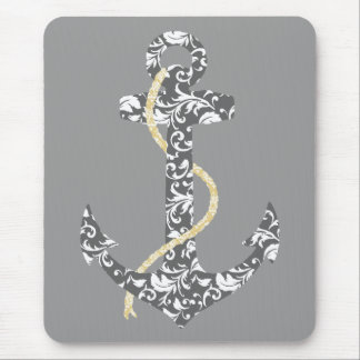 Yellow und Gray Anchor Beach Hochzeit Mousepad