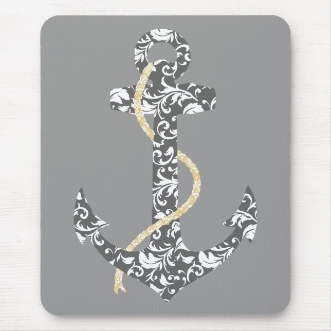 Yellow und Gray Anchor Beach Hochzeit Mousepad (Vorne)