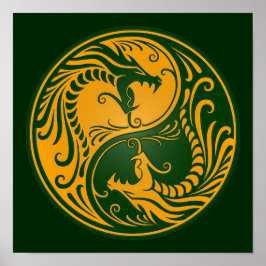 Yellow und Green Yin Yang Dragons Poster