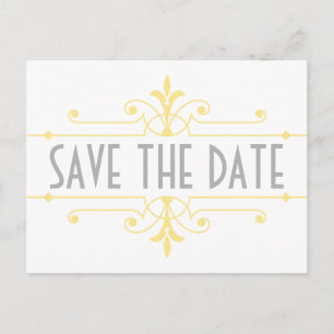 Yellow v2 Extravagant Ornamental Save the Date Pos Ankündigungspostkarte