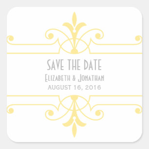 Yellow v2 Extravagante Ornamental-Save the Date-Au Quadratischer Aufkleber