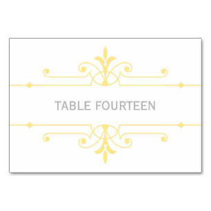 Yellow v2 Extravagante ornamentale Hochzeitskarte Tischnummer
