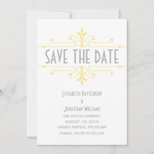 Yellow v2 Extravagante Ornamentik Save the Date ei Einladung