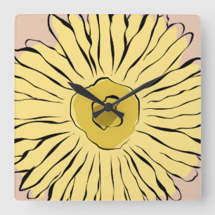 Yellow vintage abstract sunflower quadratische wanduhr