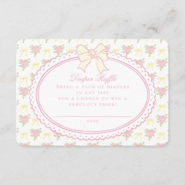 Yellow Vintage Floral Diaper Raffle Invite Insert (Vorderseite)