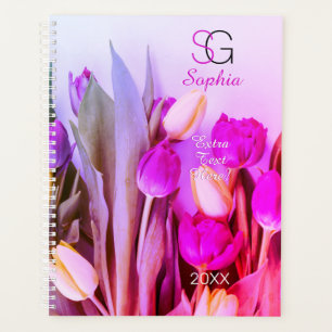 Yellow Violet Pink Tulips Name Monogram Title Year Planer