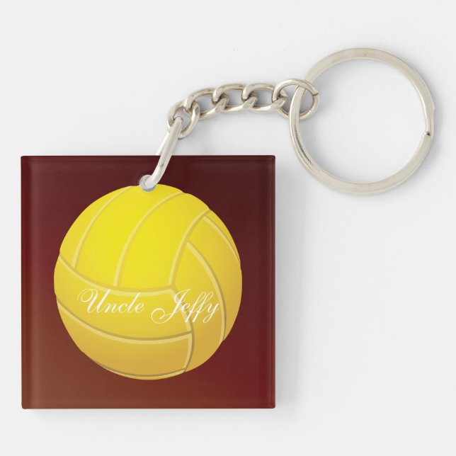 Yellow Volleyball Monogram Name Schlüsselanhänger (Rückseite)
