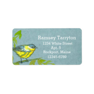 Yellow Warbler Bird Grau Watercolor Adressaufkleber
