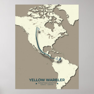 Yellow Warbler Migration Map - Minimalistisch Vint Poster