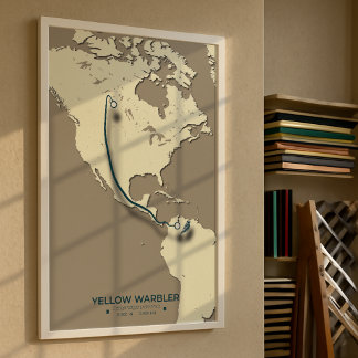 Yellow Warbler Migration Map - Minimalistisch Vint Poster