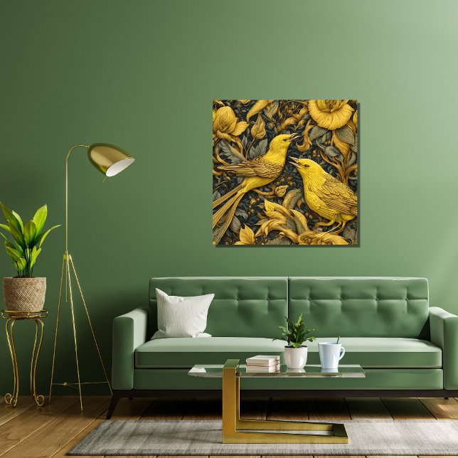 Yellow Warblers Leinwanddruck (Yellow Warblers Canvas Print - in a green living room.)