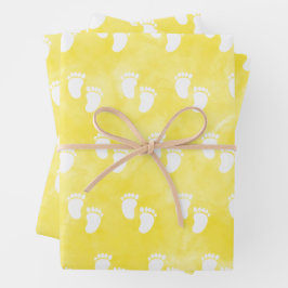 Yellow Watercolor Babydusche Muster Geschenkpapier Set