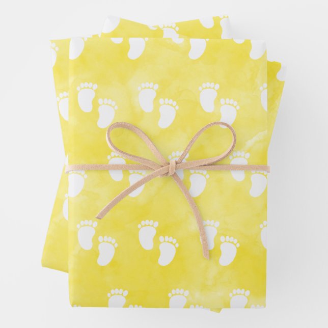 Yellow Watercolor Babydusche Muster Geschenkpapier Set (Beispiel)