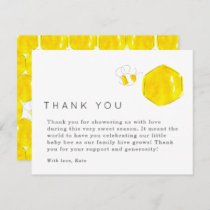 Yellow Watercolor Bee Baby Dusche Danke Begleitkarte