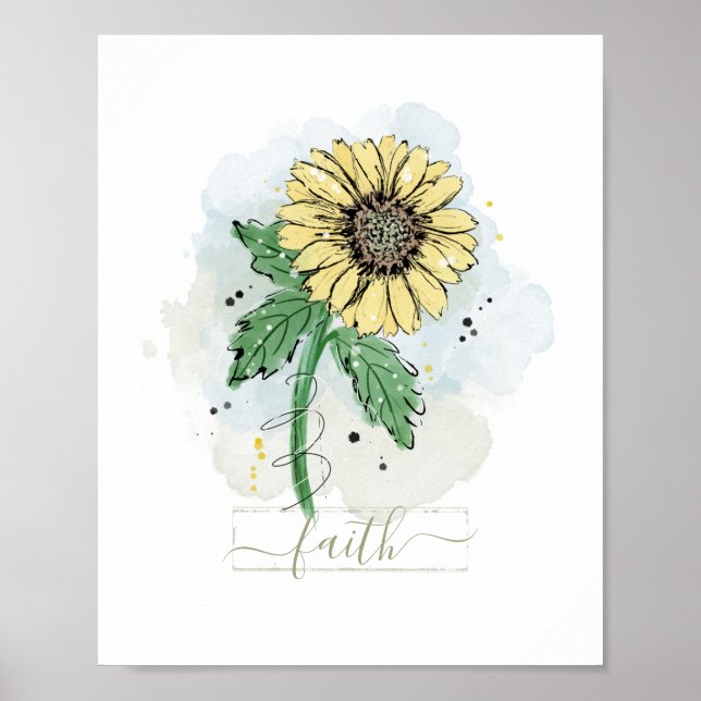 Yellow Watercolor Blumen Faith Poster (Vorne)