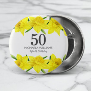 Yellow Watercolor Daffodil 50. Geburtstagsparty Button