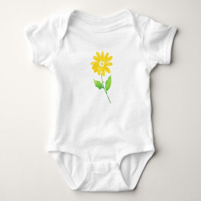 Yellow Watercolor Daisy Stem Baby Strampler (Vorderseite)