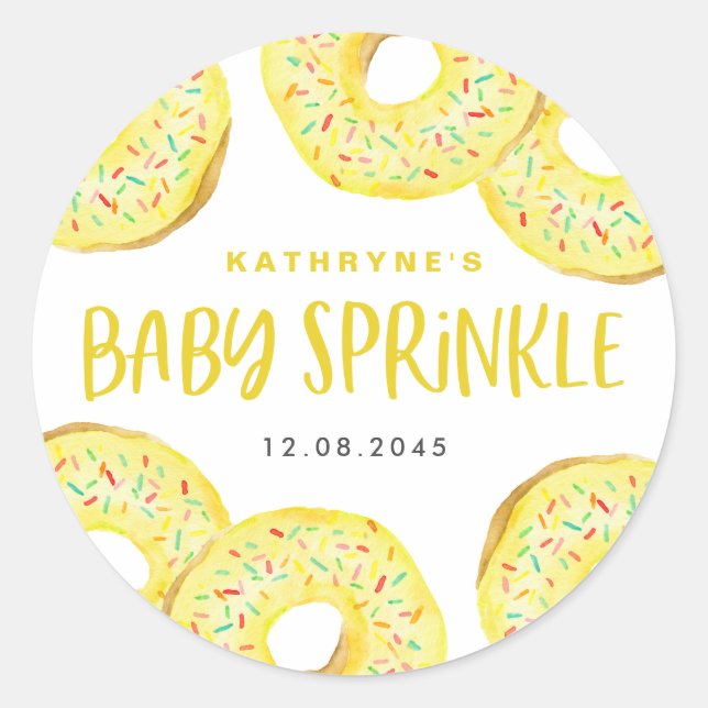 Yellow Watercolor Donuts Baby Sprinkle Danke Runder Aufkleber (Vorderseite)