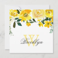 Yellow Watercolor Floral Monogram Dankeschön Karte