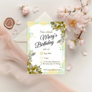 Yellow Watercolor Florals Geburtstag Einladung