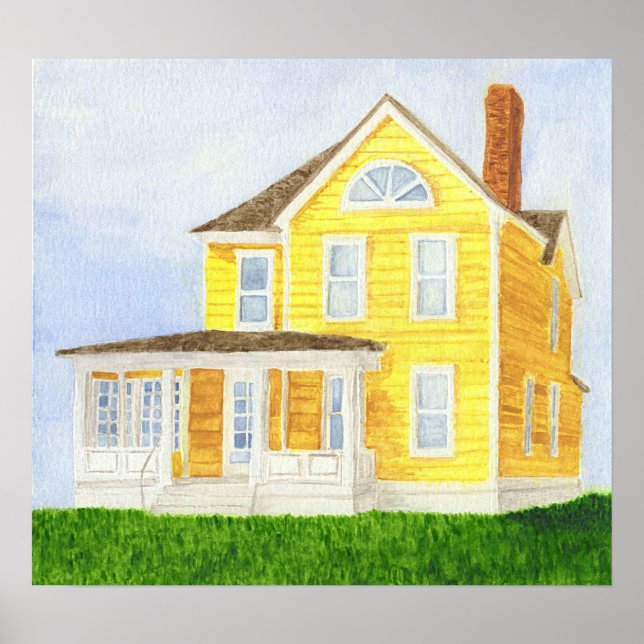 Yellow Watercolor House Poster (Vorne)