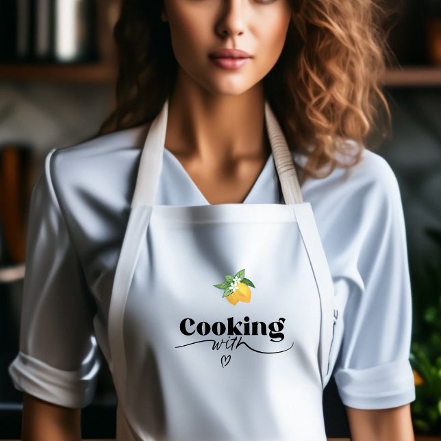 Yellow Watercolor Lemon Cooking Print Schürze (Lemon Pattern White Adult Apron)