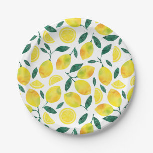 Yellow Watercolor Lemon Muster Pappteller