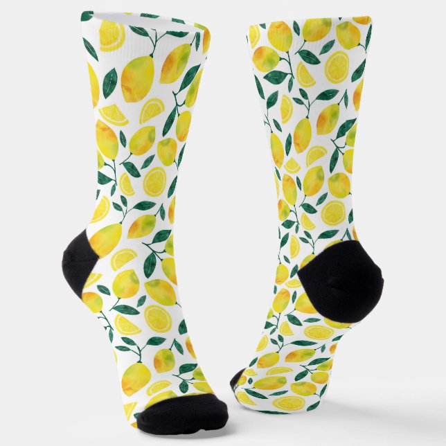 Yellow Watercolor Lemon Muster Socken (Gewinkelt)