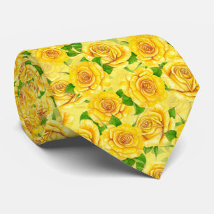 Yellow watercolor roses pattern neck tie krawatte