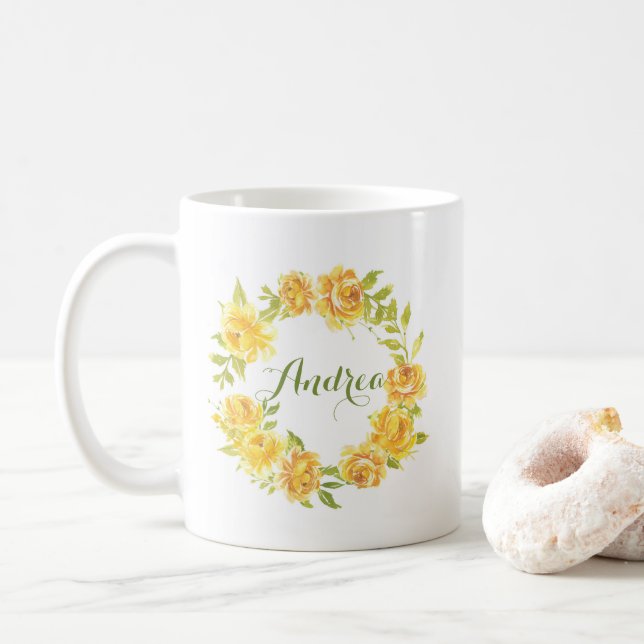 Yellow Watercolor Sommerfarbe Blume Kreide Kaffeetasse (Mit Donut)